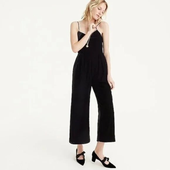 J. Crew Size 2 Black Velvet Classic Minimalist Jumpsuit - Picture 1 of 12